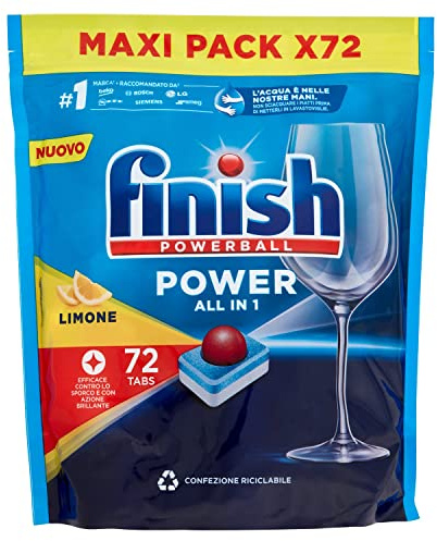 Finish All in 1 Max Pastiglie Lavastoviglie per una Pulizia Profonda e Stoviglie Splendente, Limone, 1 confezione da 72 pastiglie