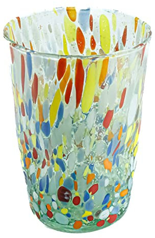 Murano Glass Drinking Glass Tumbler Blue Yellow Orange Hand Made Millefiori 12cm (Multi)