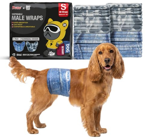 Dono Dog Diapers Male Disposable Male Dog Wraps, Wider Doggie Puppy Diapers Male Belly Bands, Super Absorbent, Leak-Proof Fit, Excitable Urination, Incontinence, Small 48ct