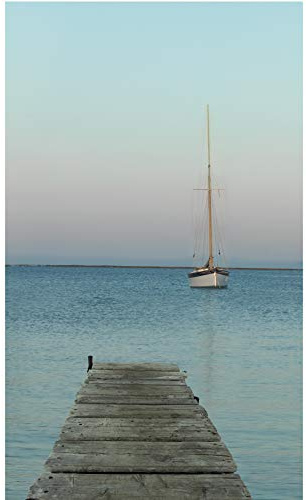 PLAGE Papier Peint Intissé 150x250 cm - Ponton et Voilier, Déco Murale Intérieure - Paysage Méditerranée