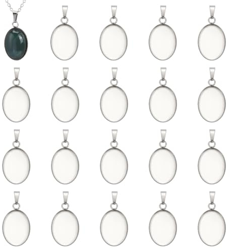 UNICRAFTALE 20 Stück 13,5x18mm Oval Cabochon Rohlinge Anhänger 304 Edelstahl Lünette Tablett Set Für Frauen Halsketten Schmuckherstellung, Loch 3x5 mm