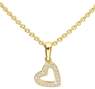 My Gold Damen Herzkette Kette mit Anhänger Gold Echtes Gelbgold 375/750 (9/18 Karat) Zirkonia Herzform 15mm x 8mm Halskette 45cm Doreen Set