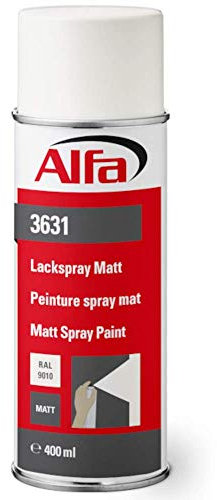 Alfa Sprühlack RAL 9010 Reinweiß 1 x 400 ml Matt für innen und außen - Lackieren und Dekorieren, hohe Deckkraft Farbspray, Sprühdose, Made in Germany