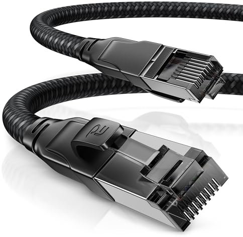 CSL - CAT8.1 Netzwerkkabel 40 Gbits - 7,5m - Baumwollmantel - Black Series - LAN Kabel Patchkabel RJ45 - CAT8 Gigabit Ethernet Cable - 40000 Mbits - S/FTP PIMF Schirmung - kompatibel zu CAT6 CAT7