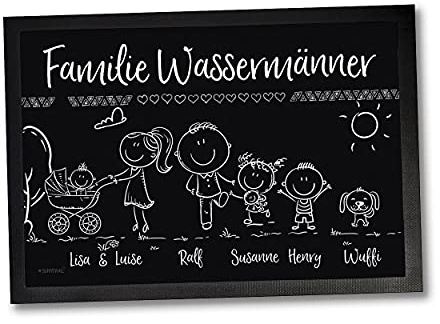 Fußmatte Türmatte personalisiert Familie Eltern Oma Wunschname Eingang | Strichmännchen Fußmatte mit Familie Eltern Oma Motiv für Haustür Flur Wohnung Balkon Terrasse Familie Geschenk 60 x 40 cm