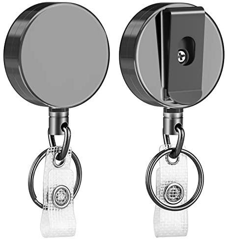 KTRIO 2 Pack Retractable Badge Reel, Metal ID Holder with Keychain & Belt Clip, Durable for Office Work Nurse