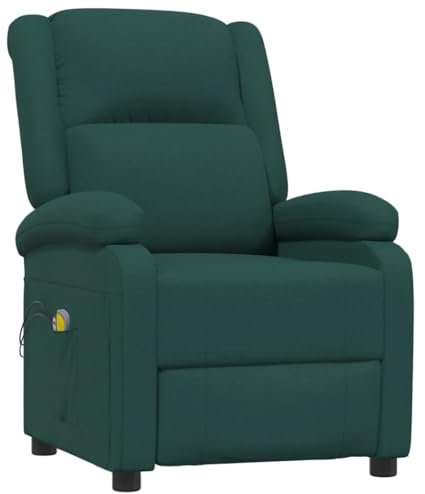 vidaXL Massagesessel, Sessel Verstellbar Elektrisch, Relaxsessel mit Liegefunktion Vibrationsfunktion, Fernsehsessel Ohrensessel Liegesessel, Dunkelgrün Stoff