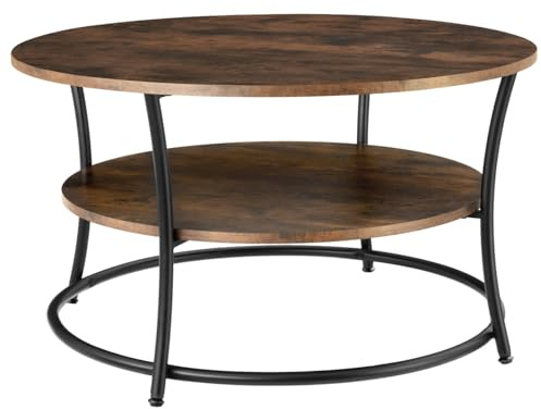 TecTake® Mesa de Centro Industrial con Madera Aglomerada y Acero, Mesa Redonda, Decoracion Hogar, Mesita Auxiliar Salon, Mesas de Centro - 80 x 80 x 46 cm Madera Industrial Oscura, Rústica