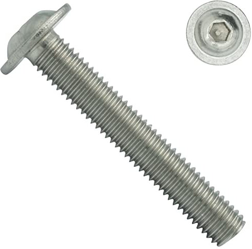 Linsenkopfschrauben mit Flansch und Innensechskant (ISK) - M6x40 - (100 Stück) - ISO 7380-2 - rostfreier Edelstahl A2 V2A - Vollgewinde - Flanschschrauben - Flachkopfschrauben - SC7380-2