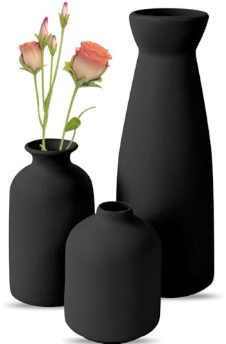 Weiße Keramik Vase Satz Boho Keramik Vase Matt Rund für DekorNeutral Einfach Weiße Keramikvase für Tisch,Kaminsims,Bücherregal