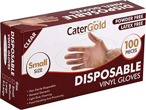 Catergold Clear Vinyl Gloves Differents Sizes Sanitary and Protective Powder Free (Small 100pk)