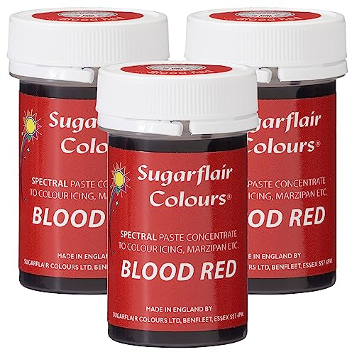 Sugarflair Spectral Blood Red Food Colouring Paste, Highly Concentrated for Use with Sugar Pastes, Buttercream, Royal Icing or Cake Mix, Vibrant Colour Dye - 25g (Pack of 3)