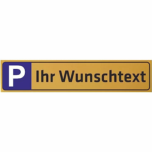 INDIGOS UG - Schilder selbst gestalten - 52x11cm - Parkplatzschild Parkplatz - Aluverbundplatte Schild personalisiert gold - Kennzeichen - Namensschild - Garage Hotel Parkplatz Schule Carport Firma