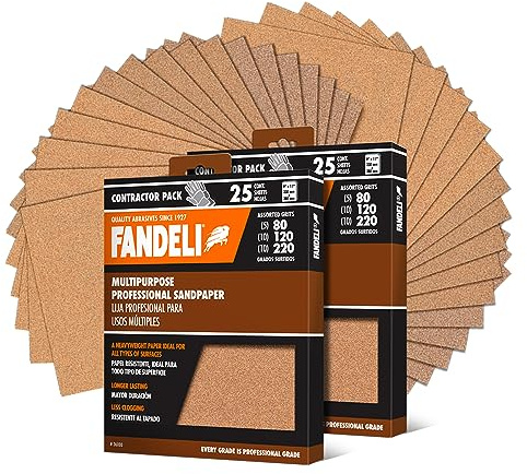 Fandeli | Mehrzweck-Schleifpapier | Verschiedene Körner (80,120,220) | 50 Blätter von 23 x 28 cm | Ideal zum Schleifen Von Metal und Holz | Manueller Schliff | Schwingschleifer