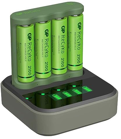 GP ReCyko daglig batteriladdare B421 (USB) med laddningsdocka D451, inkl. 4 x AA NiMH-batterier 2 100 mAh