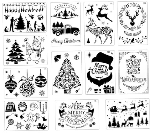 Weihnachtsschablonen Zum Basteln 12 Stück 25,4 X 17,8 Cm Wiederverwendbare Weihnachts Fensterschablonen Waschbar Zum Malen Sprühen Weihnachtsbasteln Für Fenster Glas Türen Autos Holz Wandmöbel