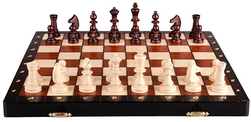 Sunrise Chess & Games Lux Magnetisches Holzschach, 35 cm, Braun | Klappbrett 35 cm, Königshöhe 67 mm, Magnetische Figuren, Großes Reiseformat, Innenfach zur Aufbewahrung