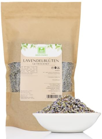 Lavendel Blüten 500g Getrocknete Lavendelblüten von Green Essence | Lavendel getrocknete Blüten für Lavendelsäckchen gegen Motten, Lavendel Tee Ganze Blüten Lavandula angustifolia, 500 g