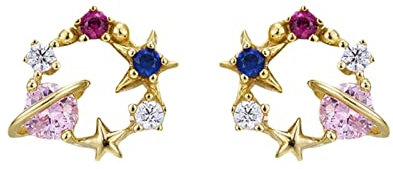 Bishilin Damen Ohrringe Silber 925, Ohrstecker Planet Sterne mit Zirkonia Gold Ohrringe Jugendstil für Mädchen