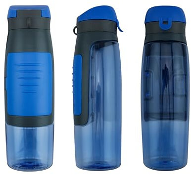 Novahaven TritanPro Secure – Bottiglia d'acqua professionale, con scomparto per banconote integrato, resistente agli urti, leggera, senza BPA, per università, lavoro e attività all'aperto (blue)
