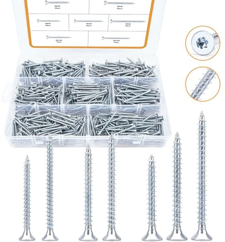 VIGRUE 480 Stück Spanplattenschrauben mit Senkkopf und Torx-Antrieb M4 M4.5 M5, Holzbauschraube/Universalschrauben/Torx Schrauben aus Kohlenstoffstahl, Vollgewinde, Holzschraube mit Aufbewahrungsbox