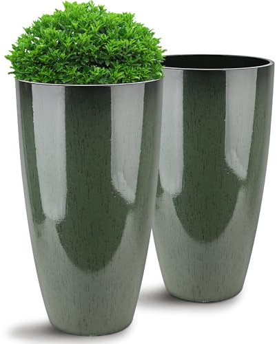 Lotyeter Maceta de 21 pulgadas de alto, paquete de 2 macetas grandes para plantas de interior y exterior, macetas altas para porche delantero, hogar, jardín (verde)