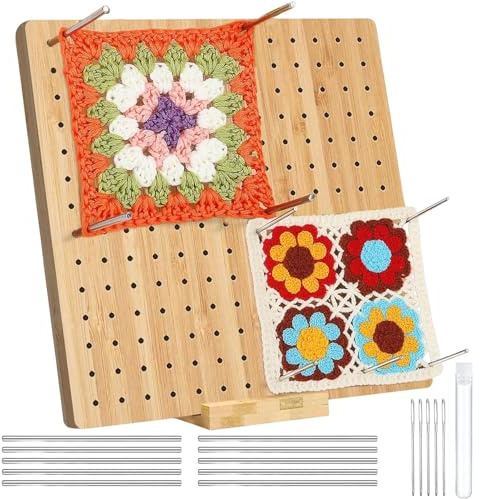 wodehahagou 18PCS 7.9inch Crochet Blocking Board and Pins Set - Granny Square Blocking Board - Crochet and Knitting Projects - Non-Foldable - Adults