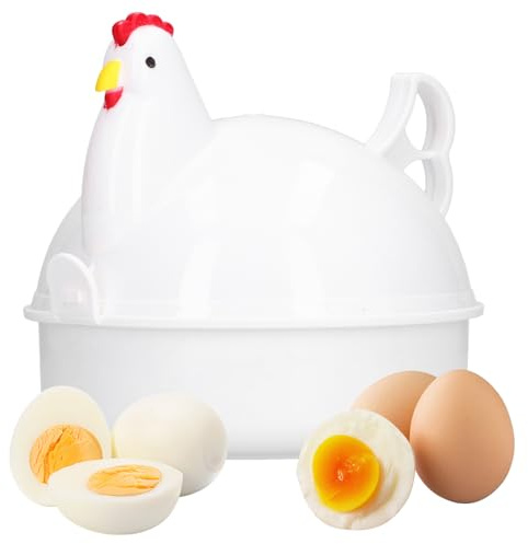 Yabound Cuiseur Oeufs Micro-ondes, 4 Oeufs Chaudière Cuisine Fournitures, Récipient Pour Cuire, Cuiseur à Oeufs En Forme De Poulet Pour La Maison, Cuisine, Bureaux, Restaurants Et Caff (Blanc)