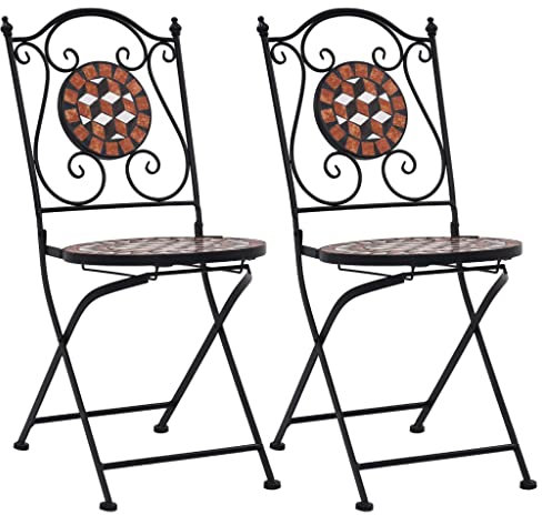 AJJHUUKI Möbelartikel Mosaik Bistrostühle 2 Stück braun Keramik