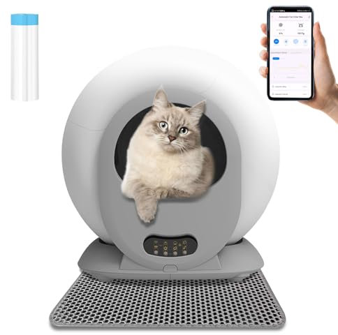Lettiera Autopulente per Gatti con 40x50 Tappeto per Lettiera Gatto Antisabbia Antiodore Lettiera Gatto Autopulente Automatica con APP Elettrica Sabbiera Gatto Grande (Type C)