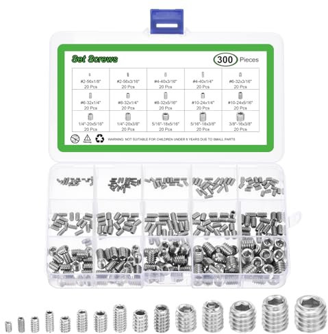 sourcing map Innensechskant-Gewindestift-Sortiment, 300 Stück, #2-56 bis 3/8-Zoll-16, 304 Edelstahl, Innensechskant-Gewinde, Schrauben-Sortiment, Set für Türgriffe, Wasserhahn