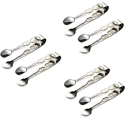 SHOWERORO 6pcs Cute Sugar Cube Holder Reusable Ice Cubes Stainless Steel Tongs Food Clips Tongs for Home and BBQ