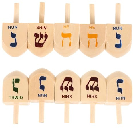 10 Stück Holz chanuka Dekorationen Traditioneller Hebräischer Kreisel Dreidel Dreydle für Chanukah Holzkreisel für Kinder