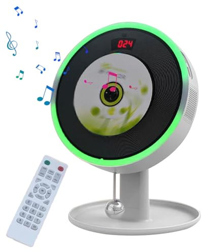 Portable Cd Player, Household Wall Mount, Desktop Player Radio, Portable CD Player with Speakers with Remote Control and LED Changeable Color Light, Big Volume, Two-way Speaker