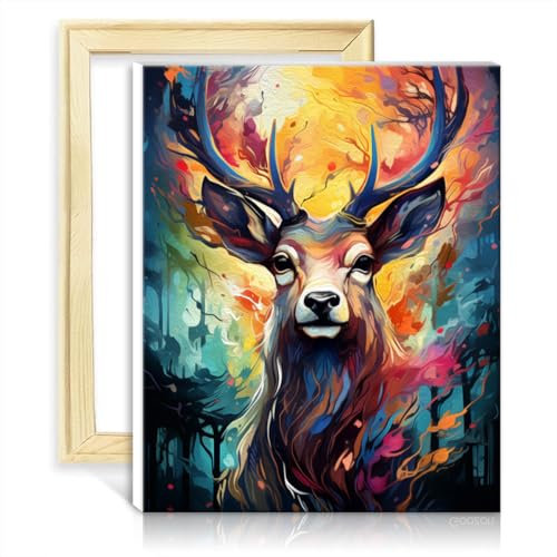 LiHEQING Ölgemälde-Set für Leinwand, Hirsch, Tier, DIY-Ölgemälde-Set auf Leinwand, Bild für die Inneneinrichtung, ohne Rahmen (50 x 65 cm)