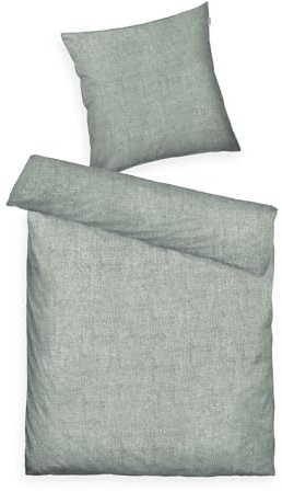 TOM TAILOR Melange-Bettwäsche, 80x80 cm + 155x220 cm, 40% Baumwolle/ 25% Viskose / 35% Polyester, Mit Stehsaum und Markenreißverschluss, Woven Melange Grün (Soft Forest)