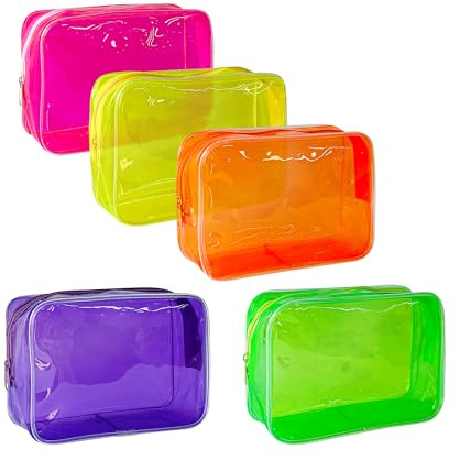 TotePrint 5set Transparente PVC-Kulturbeutel in 5 leuchtenden Farben, große Kapazität (DE-D1126-Y1)