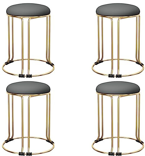 Metal Stacking Stools Set of 4 Upholstered Round Bar Stool with Non Slip Foot Mat Stackable Backless Metal Leg Stool for Bar Kitchen Living Room Office Space Saving Dining Chairs (Gold)