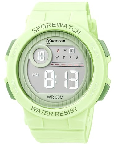 OFFCUP Kids Digital Watch, 30m Waterproof Sports Toddler Watch, PU Band Children's Wrist Watches, Cute LED Electrical Watches for Girl Boy Age 3-11 Indoor Outdoor Children's Day Gift (Green-Round)