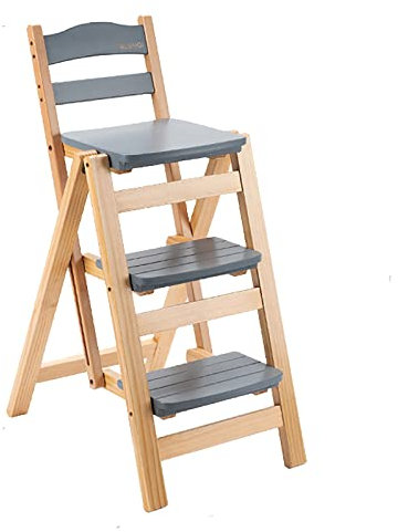 Tabouret de bar pliable à 3 marches en bois massif multifonctionnel pour adultes, hauteur de comptoir portable, escabeau de cuisine