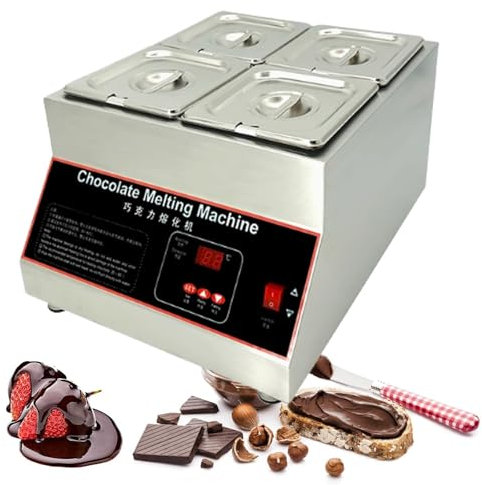 ZIXIAOS Fundidor De Chocolate Profesional, Fundidor De Chocolate con Calentamiento por Aire, Olla para Calentar Chocolate Profesional, Termostato Incorporado De 0 a 95 °c, Acero Inoxidable,4tank