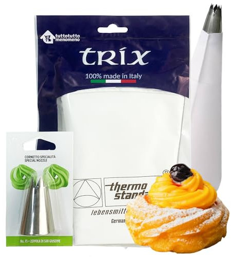 Sicignano | Sac à Poche Tasca da Pasticciere in Cotone con Beccuccio F5 per Decorazioni Torte Pasticceria Zeppole di San Giuseppe - Sacca per Crema Dolci, Borsa per Decorazione (3, 34 cm)