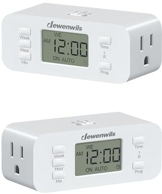 DEWENWILS 7 Day Heavy Duty Timers for Electrical Outlets, 2 Pack Dual Outlet Digital Timer, 3 Prong Programmable Light Timer for Indoor Lamp, Light, Fan, Pets, Home, Kitchen, Office, 125V 60Hz