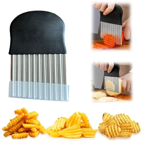Cortador Ondulado de Acero Inoxidable,con Funda Protectora,Cortador de Patatas, Cortadora de Verduras, Frutas y Ensaladas Cuchillo Ondulado,para Papas Fritas, Frutas, Verduras y Mantequilla