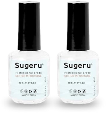 Sugeru 2 Pcs Colla per Glitter Corpo(10ml),Colla per la Pelle per Tatuaggi per Bambini,Colla per Brillantini Viso,Delicato e non Irritante, Adatto per Carnevali, Feste, Truccabimbi, Halloween, cosplay