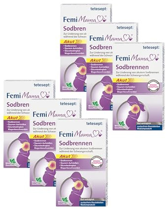 tetesept Femi Mama Sodbrennen - 2 Monatspackung 6 x 10 Tabletten - Linderung von akutem Sodbrennen während der Schwangerschaft - Kautablette für schwangere und stillende Frauen
