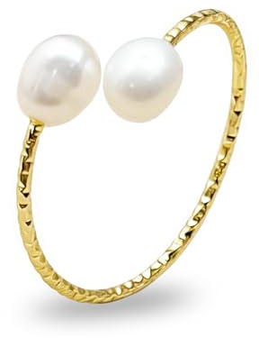 Sunongxin Gold Pearl Ring, Dainty Open Rings for Women, Minimalist Freshwater Pearl Toe Ring for June Birthstone Jewelry