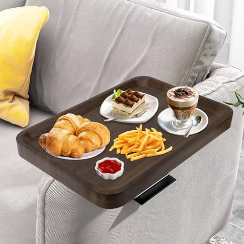 Yesaler Vassoio da Divano in Legno Vassoio Regolabile Impermeabile Tavolino da Divano con Gambe in Metallo per Bevande Snack Telefono 26.5 * 38.5cm Marrone Scuro