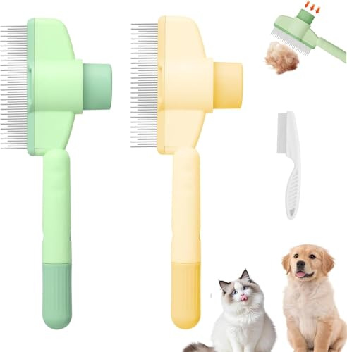 2PCS Pet Combs for Cats, Flea Comb for Dogs,Durable Self-Cleaning Cat Comb for Grooming with Release Button, Comfort and Safety