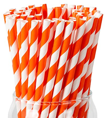 Aperol strohhalme, 100 Stück Orange weißes Streifen strohhalme | kompostierbar papierstrohhalme für Geburtstag, Hochzeit, Babyparty, Aperol deko, Halloween deko